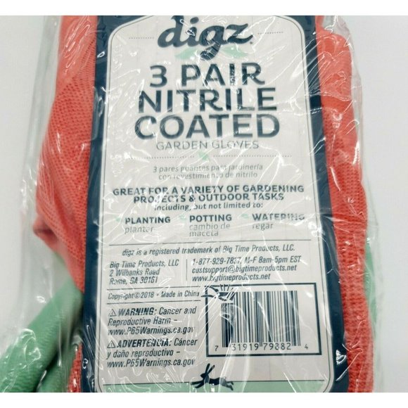 Digz Gardening Gloves Nitrile Coated 3 Pack Womens Size Large Value Pack Plants - Picture 5 of 6